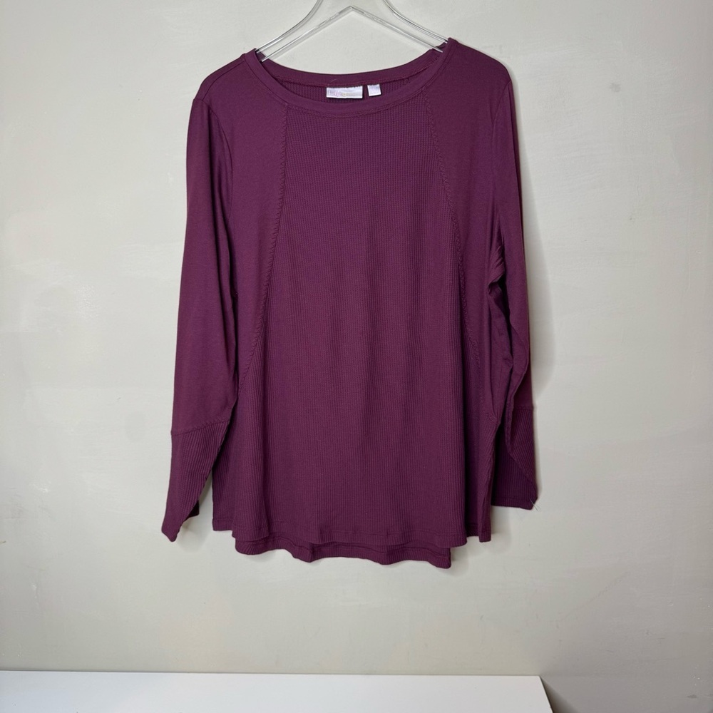 Belle by Kim Gravel Mixed Media Baby Waffle and Jersey Top plum wine sz 2X